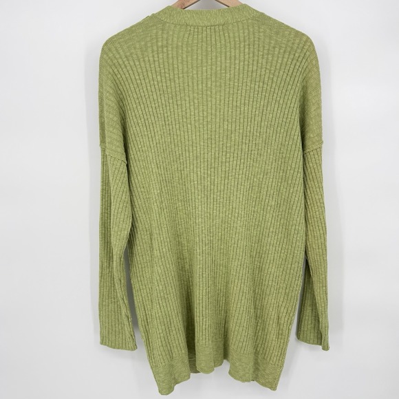 FP Beach Free People M Oversized Green Cotton Linen Rib Knit Longline Cardigan - Picture 2 of 7